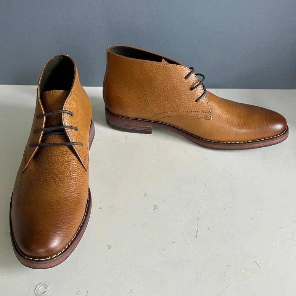 Joseph Abboud Chukka Boots Mens Size 9 Tan Pebbled Leather Lug Sole Brown NEW